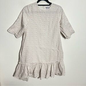 Yakira Bella Ditsy Floral Print Ruffle Hem Mini Shift Dress White Size Small
